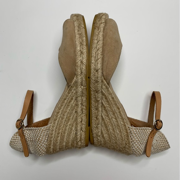KANNA Espadrille Wedge Sandals Peep Toe Tan Suede Ankle Strap Shoes Size 8.5 - Picture 3 of 9